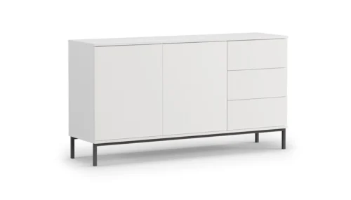 Tutti chest of drawers, 150 cm, white, minimalist design, simple shape, supported by a metal base, push-opening system