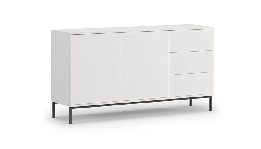 Tutti chest of drawers, 150 cm, white, minimalist design, simple shape, supported by a metal base, push-opening system
