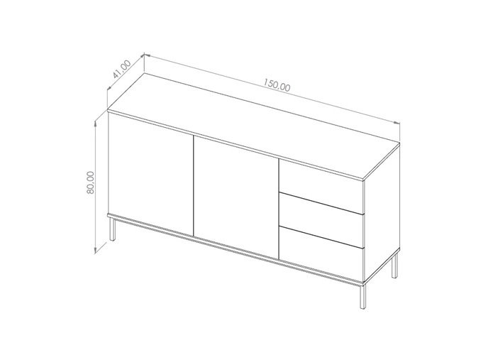 Tutti chest of drawers, 150 cm, white, minimalist design, simple shape, supported by a metal base, push-opening system - Image 2