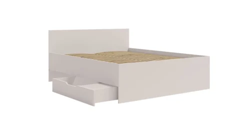Maxione bed 160×200 cm, beige bedding box in the form of a pull-out drawer, ideal bed for the bedroom, high and comfortable headboard
