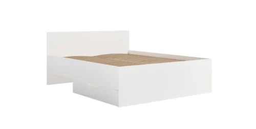 “Maxione” bed 160×200 cm, white, linen box in the form of a pull-out drawer, perfect for the bedroom, high and comfortable headboard