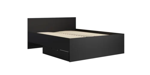 “Maxione” bed 160×200 cm, black, linen box in the form of a pull-out drawer, perfect for the bedroom, high and comfortable headboard