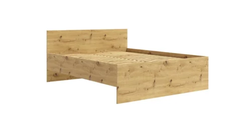 Maxione bed 160×200 cm, artificial oak color, perfect bedroom bed for lovers of minimalist layout, high and comfortable headboard