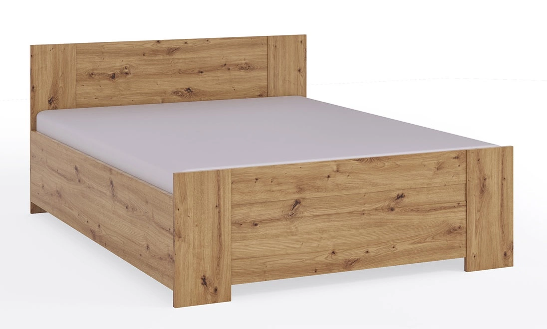 Riko bed 160x200 cm with bedding box, artificial oak, perfect bed for the bedroom, edges finished with ABS plywood, timeless design