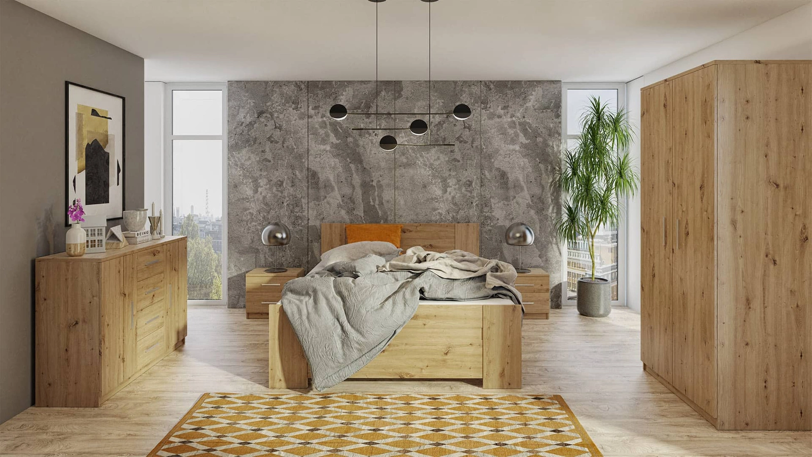 Riko bed 160x200 cm with bedding box, artificial oak, perfect bed for the bedroom, edges finished with ABS plywood, timeless design - Image 4