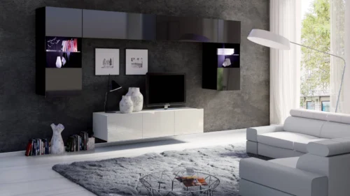 CALABRINI II wall cabinet, glossy white / glossy black, exceptionally stylish wall cabinet, simple shapes, suitable for any interior