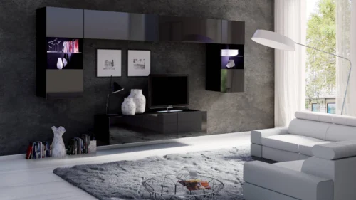 CALABRINI II wall cabinet, glossy black, exceptionally stylish wall cabinet, simple shapes, suitable for any interior