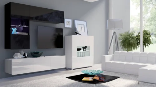 CALABRINI III wall cabinet, glossy white / glossy black, exceptionally stylish wall cabinet, simple shapes, suitable for any interior