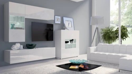 CALABRINI III wall cabinet, glossy white, exceptionally stylish wall cabinet, simple shapes, suitable for any interior
