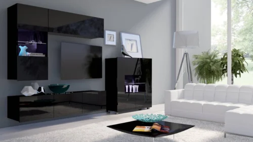 CALABRINI III wall cabinet, glossy black, exceptionally stylish wall cabinet, simple shapes, suitable for any interior