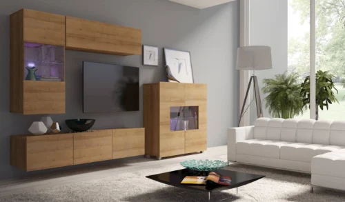 CALABRINI III” golden oak wall cabinet – exceptionally stylish, with simple shapes, suitable for any interior