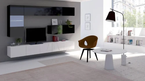 CALABRINI IV” black glossy wall cabinets / black glossy, exceptionally stylish wall cabinets, simple shapes, suitable for any interior
