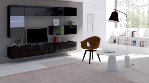 CALABRINI IV wall cabinet, glossy black, exceptionally stylish wall cabinet, simple shapes, suitable for any interior