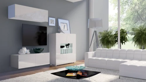 CALABRINI IX wall cabinet, glossy white, exceptionally stylish wall cabinet, simple shapes, suitable for any interior