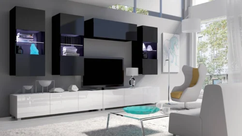 CALABRINI V wall cabinet, glossy white / glossy black, exceptionally stylish wall cabinet, simple shapes, suitable for any interior