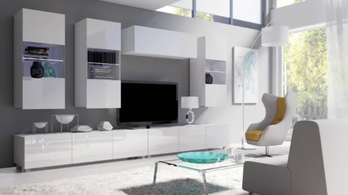 CALABRINI V” wall cabinet, glossy white, exceptionally stylish wall cabinet, simple shapes, suitable for any interior