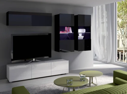 CALABRINI VI wall cabinet, glossy white / glossy black, exceptionally stylish wall cabinet, simple shapes, suitable for any interior