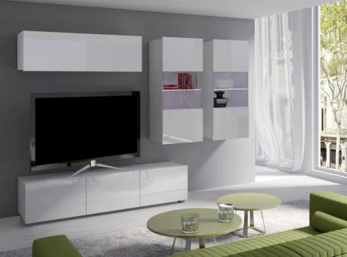 CALABRINI VI” wall cabinet, glossy white, exceptionally stylish wall cabinet, simple shapes, suitable for any interior
