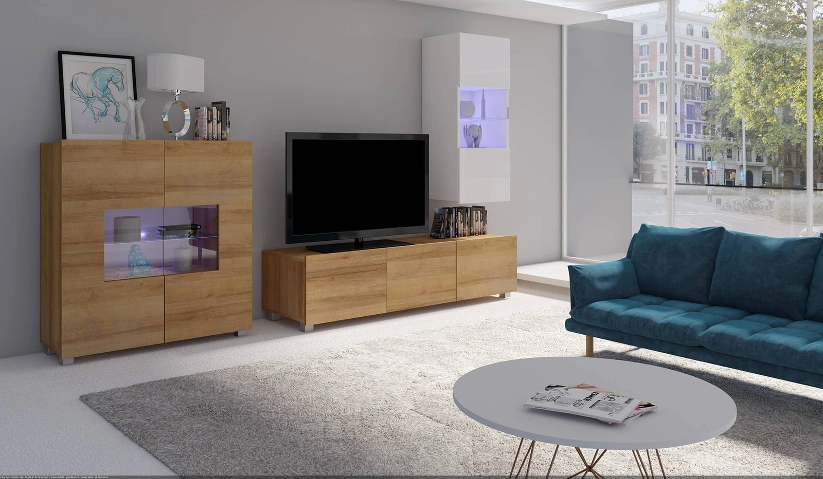 CALABRINI VII wall cabinet, glossy white / golden oak - an exceptionally stylish wall cabinet with simple shapes that fits any interior