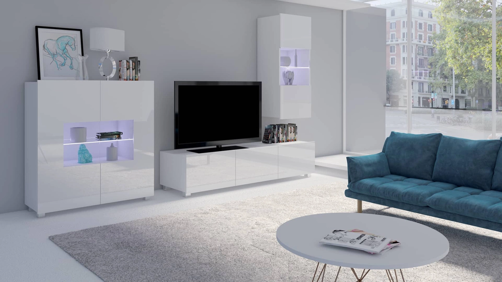 CALABRINI VII" wall cabinet, glossy white, exceptionally stylish wall cabinet, simple shapes, suitable for any interior