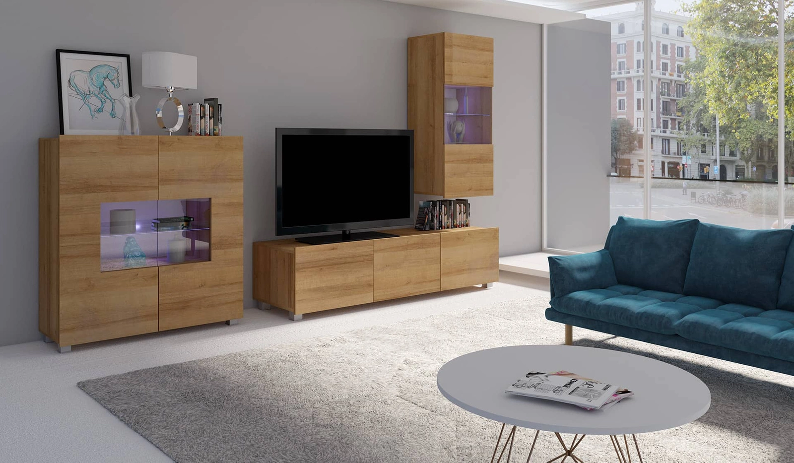 CALABRINI VII" golden oak wall cabinet - exceptionally stylish, with simple shapes, suitable for any interior