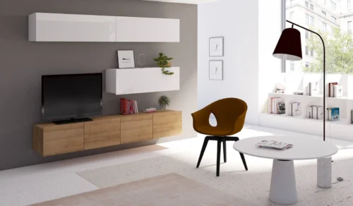 CALABRINI VIII wall cabinet, glossy white / golden oak – an exceptionally stylish wall cabinet with simple shapes that fits any interior