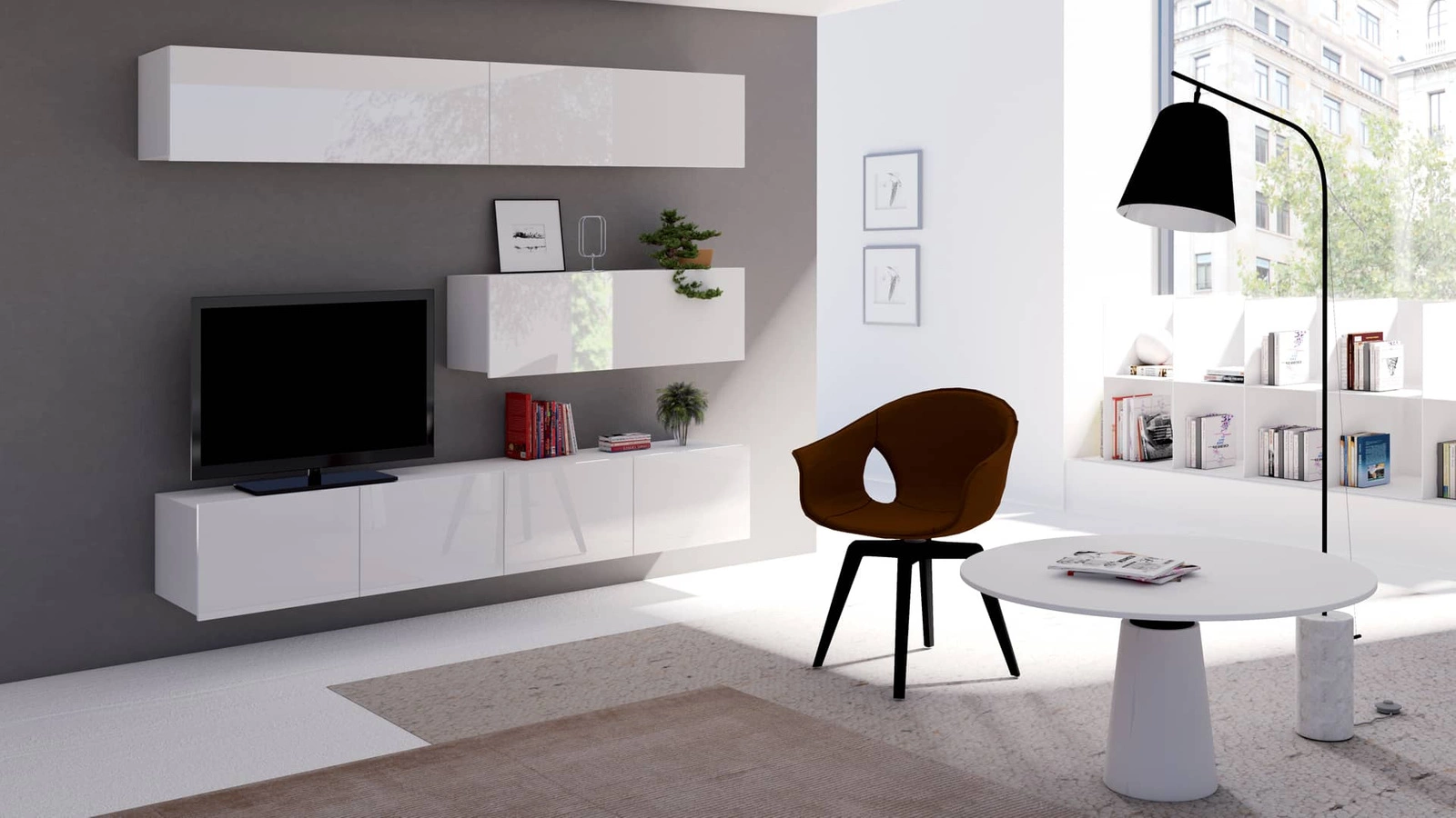 CALABRINI VIII wall cabinet, glossy white, exceptionally stylish wall cabinet, simple shapes, suitable for any interior