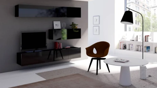CALABRINI VIII wall cabinet, glossy black, exceptionally stylish wall cabinet, simple shapes, suitable for any interior