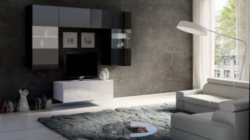 CALABRINI X wall cabinet, glossy white / glossy black, exceptionally stylish wall cabinet, simple shapes, suitable for any interior