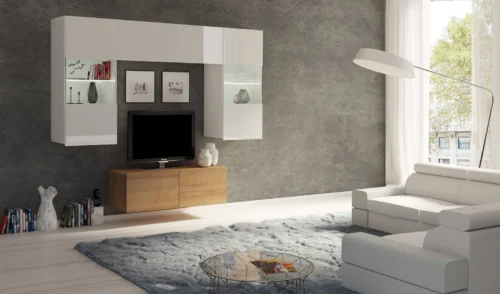 CALABRINI X wall cabinet in white gloss/golden oak – an exceptionally stylish, simple-shaped wall cabinet that fits into any interior