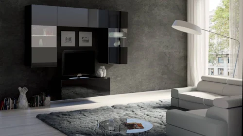CALABRINI X wall cabinet, glossy black, exceptionally stylish wall cabinet, simple shapes, suitable for any interior