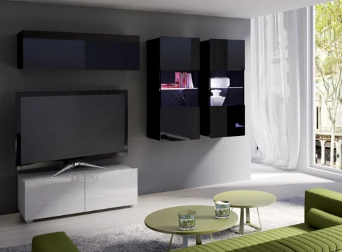 CALABRINI XII wall cabinet, glossy white / glossy black, exceptionally stylish wall cabinet, simple shapes, suitable for any interior
