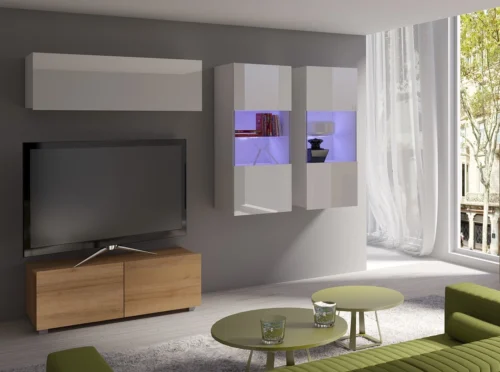 CALABRINI XII wall cabinet, glossy white / golden oak – an exceptionally stylish wall cabinet, with simple shapes, suitable for any interior
