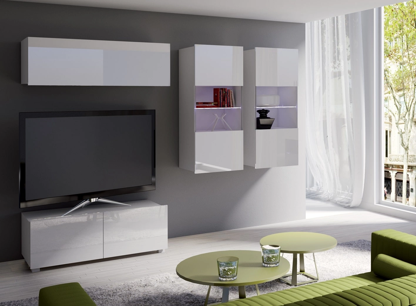CALABRINI XII" wall cabinet, glossy white, exceptionally stylish wall cabinet, simple shapes, suitable for any interior