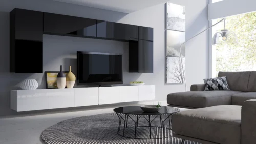 CALABRINI XIII wall cabinet, glossy white / glossy black, exceptionally stylish wall cabinet, simple shapes, suitable for any interior