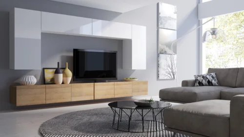 CALABRINI XIII wall cabinet, glossy white / golden oak – an exceptionally stylish wall cabinet with simple shapes that fits any interior