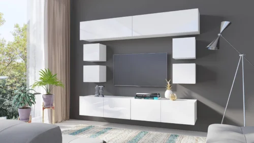 CALABRINI XVI” wall cabinet, glossy white, exceptionally stylish wall cabinet, simple shapes, suitable for any interior