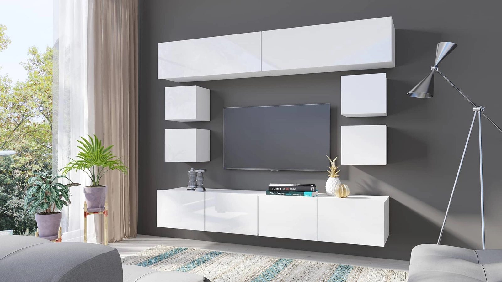 CALABRINI XVI" wall cabinet, glossy white, exceptionally stylish wall cabinet, simple shapes, suitable for any interior