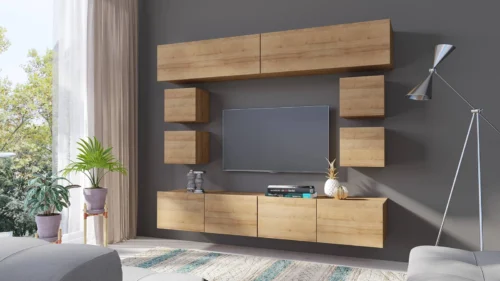 Apulian XVI golden oak wall cabinet, exceptionally stylish, with simple shapes, suitable for any interior
