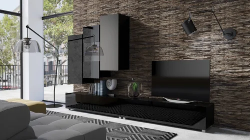 Apulia XVII wall cabinet, glossy black, exceptionally stylish wall cabinet, simple shapes, suitable for any interior