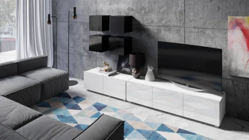 CALABRINI XVIII” wall cabinet, glossy white / glossy black, exceptionally stylish wall cabinet, simple shapes, suitable for any interior