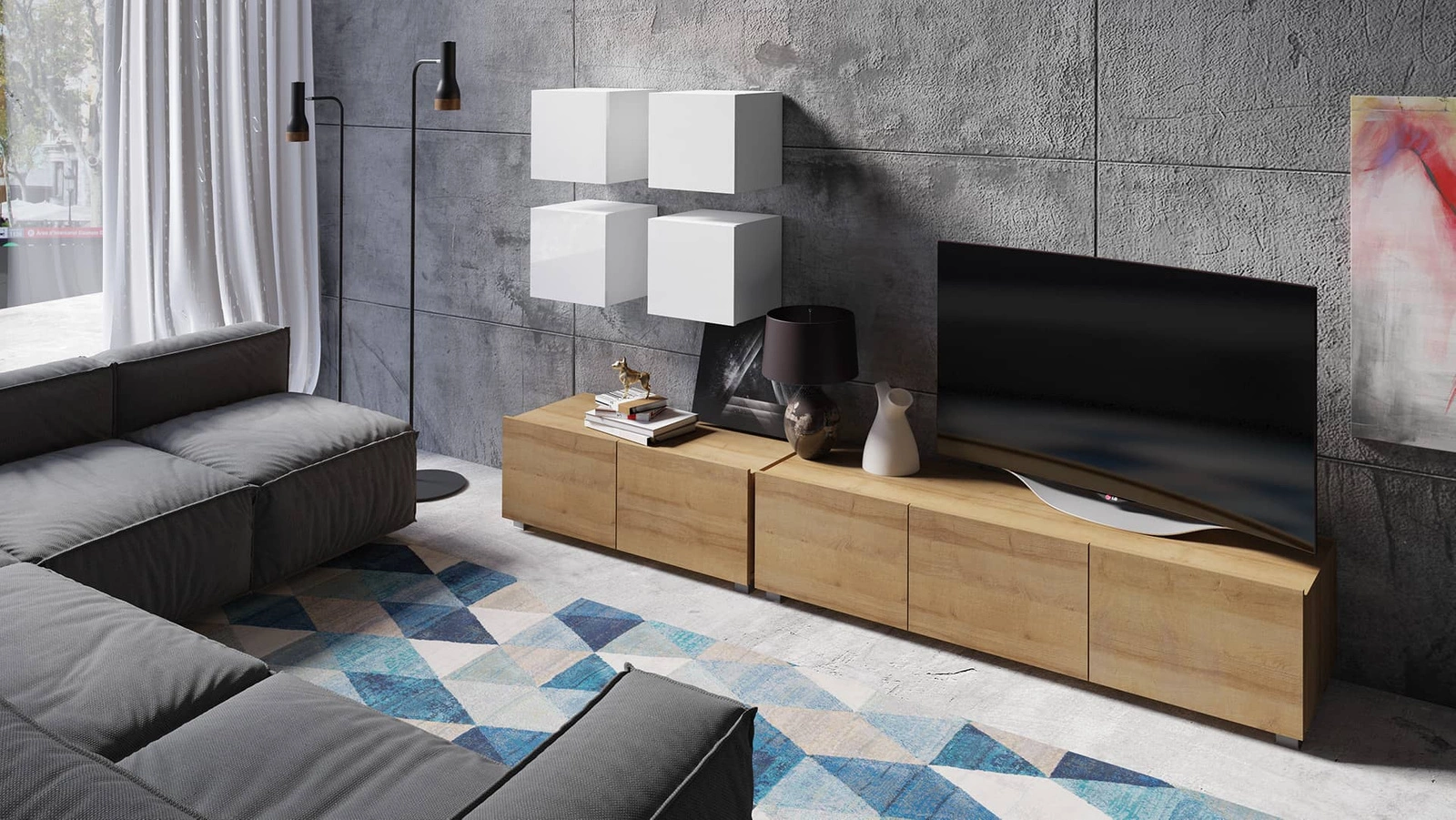 CALABRINI XVIII" wall cabinet, glossy white / golden oak color - an exceptionally stylish wall cabinet, with simple shapes, suitable for any interior