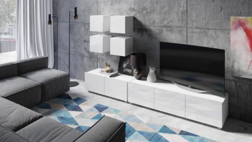 Apulia XVIII wall cabinet, glossy white, exceptionally stylish wall cabinet, simple shapes, suitable for any interior
