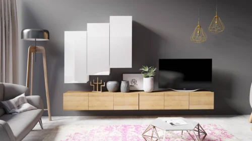 CALABRINI XX wall cabinet in white gloss/golden oak – an exceptionally stylish, simple-shaped cabinet that fits into any interior