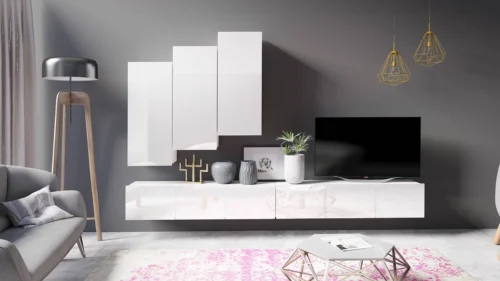 CALABRINI XX” wall cabinet, glossy white, exceptionally stylish wall cabinet, simple shapes, suitable for any interior