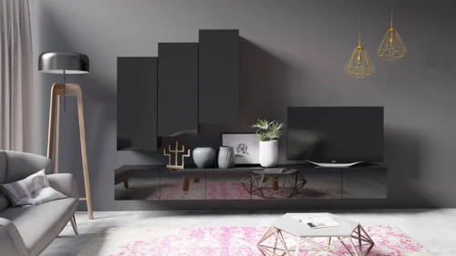 CALABRINI XX” wall cabinet, glossy black, exceptionally stylish wall cabinet, simple shapes, suitable for any interior