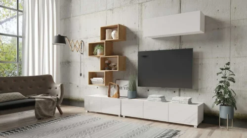 CALABRINI XXIX” glossy white/golden oak wall cabinet – an exceptionally stylish, simple-shaped cabinet that fits into any interior