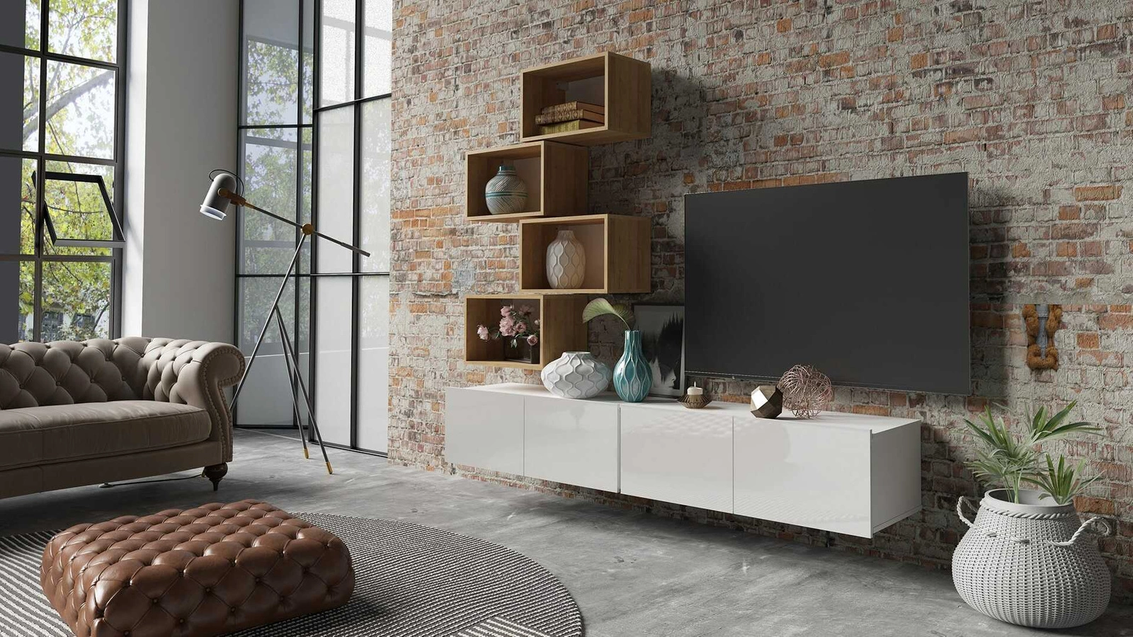 CALABRINI XXX wall cabinet, glossy white / golden oak - an exceptionally stylish wall cabinet with simple shapes that fits any interior - Image 6