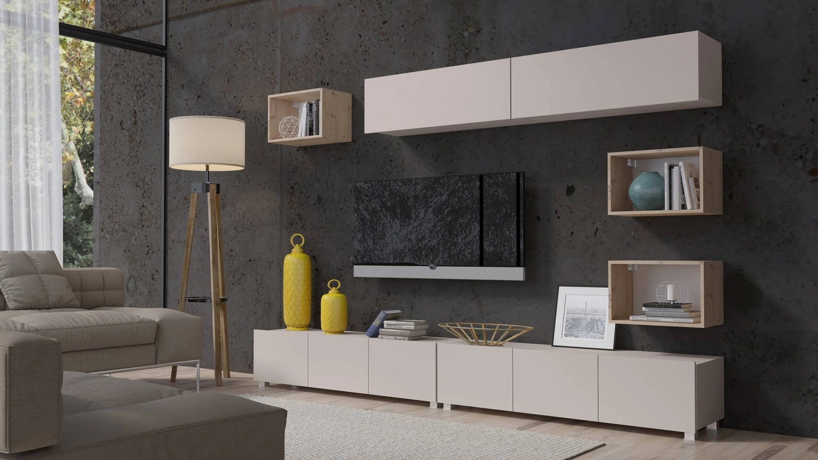 Apulia XXXI beige/golden oak wall cabinet, exceptionally stylish, with simple shapes, suitable for any interior