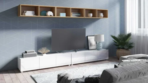 CALABRINI XXXIII wall cabinet, glossy white / golden oak color – an exceptionally stylish wall cabinet, with simple shapes, suitable for any interior